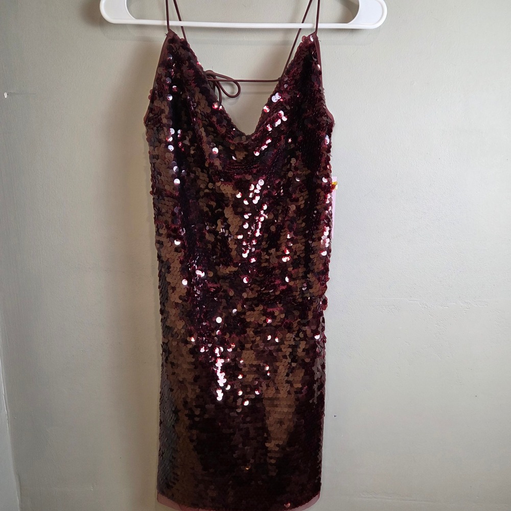 Wild Fable Burgundy Sequin Cowl Neck Mini Dress Size M NWT Snag